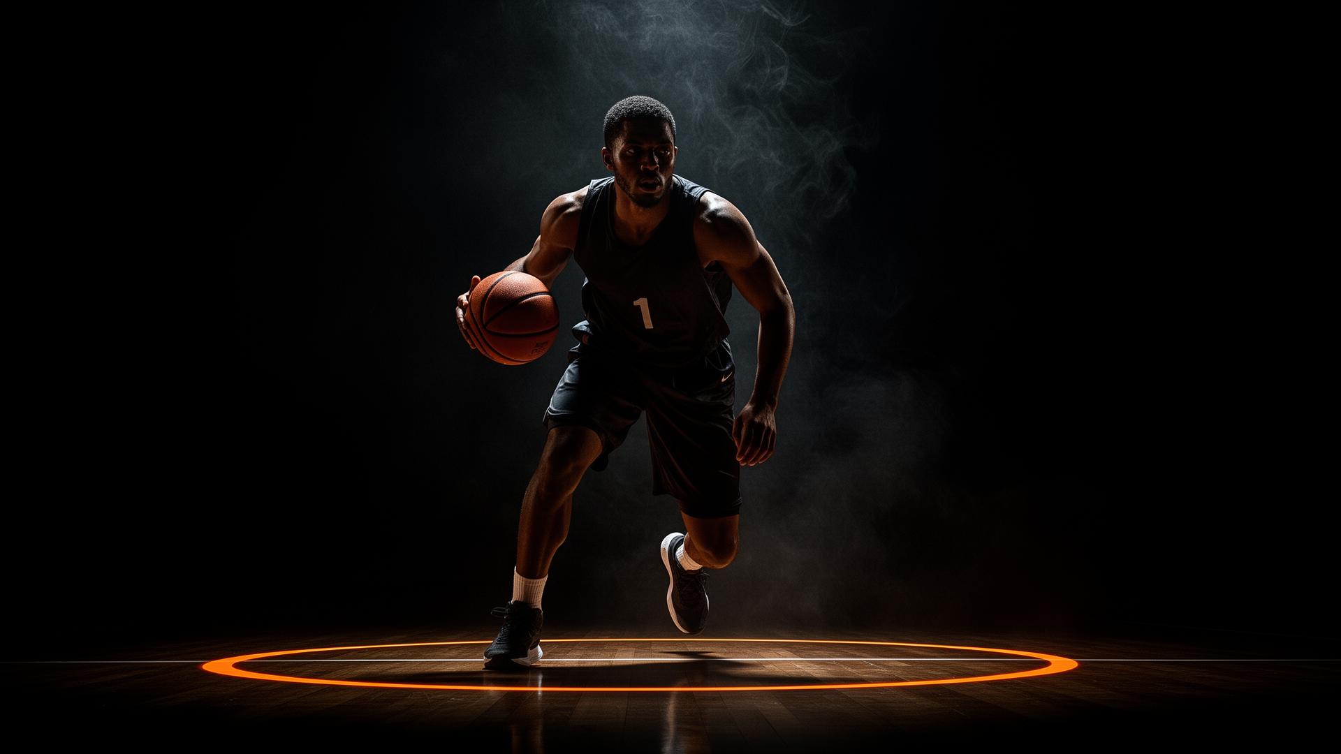 Jugador de basketball entrenando